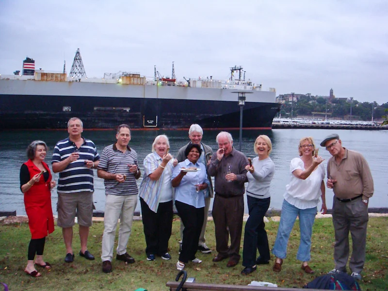 Party of residents farewelling the last car transporter 2008