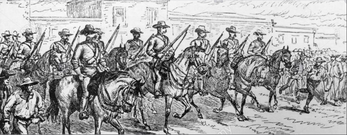 Mounted troops support strike-breakers in Maritime Strike 1890