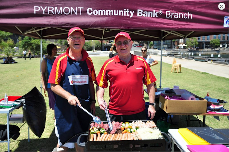 Community Bank directors sizzling sausages in Pirrama Park 2011