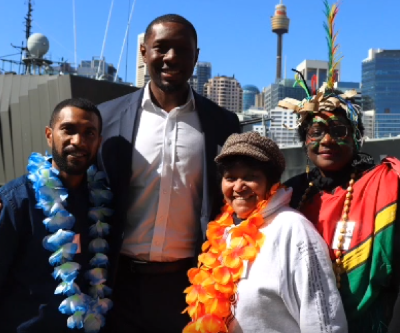  Blackbirding descendants (left) Alfred Henaway, Shola Diop, Prof. Gracelyn Smallwood, Binette Diop