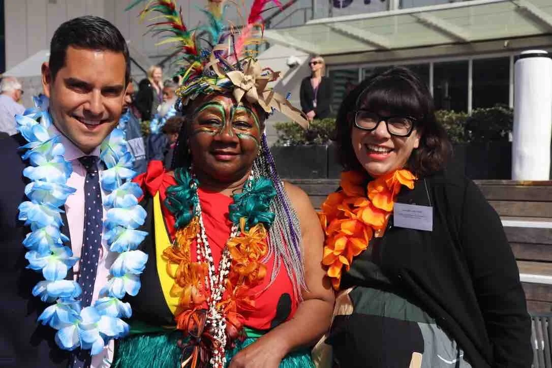 (left) Member for Sydney Mr. Alex Greenwich, (Waskam) Emelda Davis, Lord Mayor representative Cnl Jess Scully