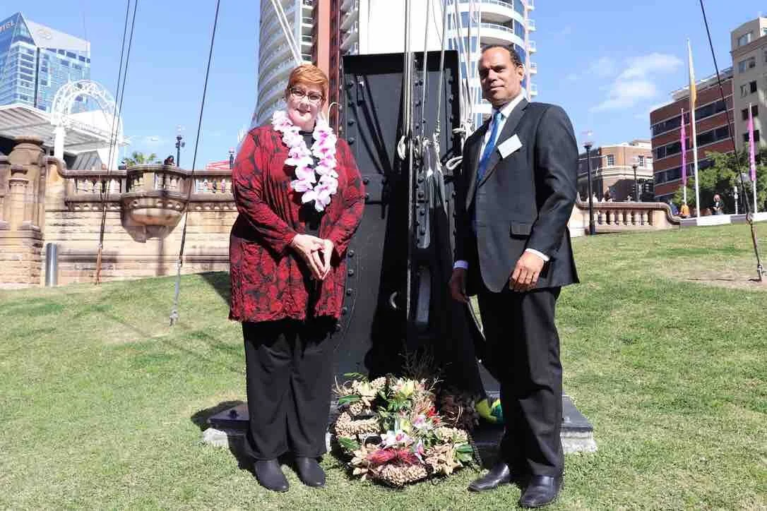 Foreign Ministers laid a wreath at foot of Australian National Maritime Museum flag pole  