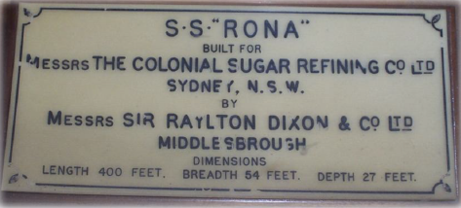 SS Rona (1) name plate