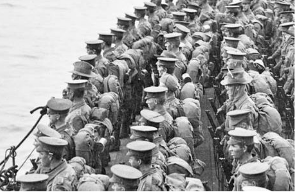 Australian troops on battleship Prince of Wales before landing at Gallipoli
