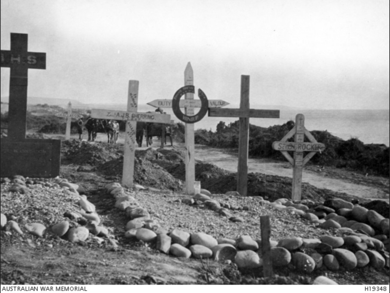 Grave makers in the Allied cemetery in the Anzac area, AWM