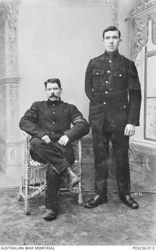 Prisoners of war in Germany, Pte Robert Russell from Pyrmont seated. Returned Australia 1919