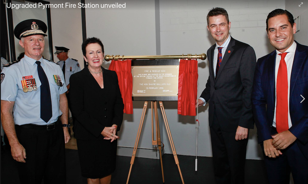 Fire & Rescue NSW Commissioner Greg Mullins, Shayne Mallard MLC, Sydney Lord Mayor Clover Moore and Alex Greenwich MLA