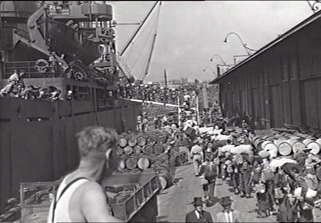 Glebe Island with troops about to board SS Pauchang Victory for Japan 1946