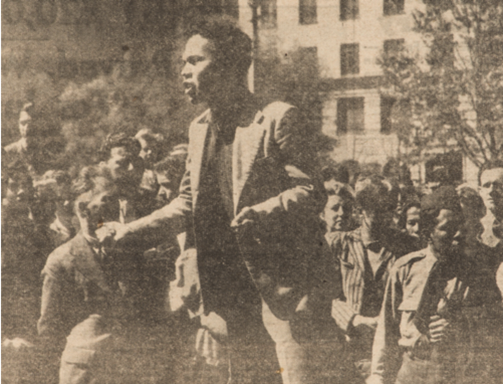 Indonesian seamen speaking at a pro-Indonesian demonstration in Wynyard Square on 28 September, 1945. 