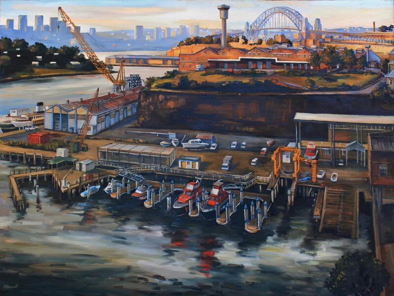 Water police 1991, painting by Jane Bennett