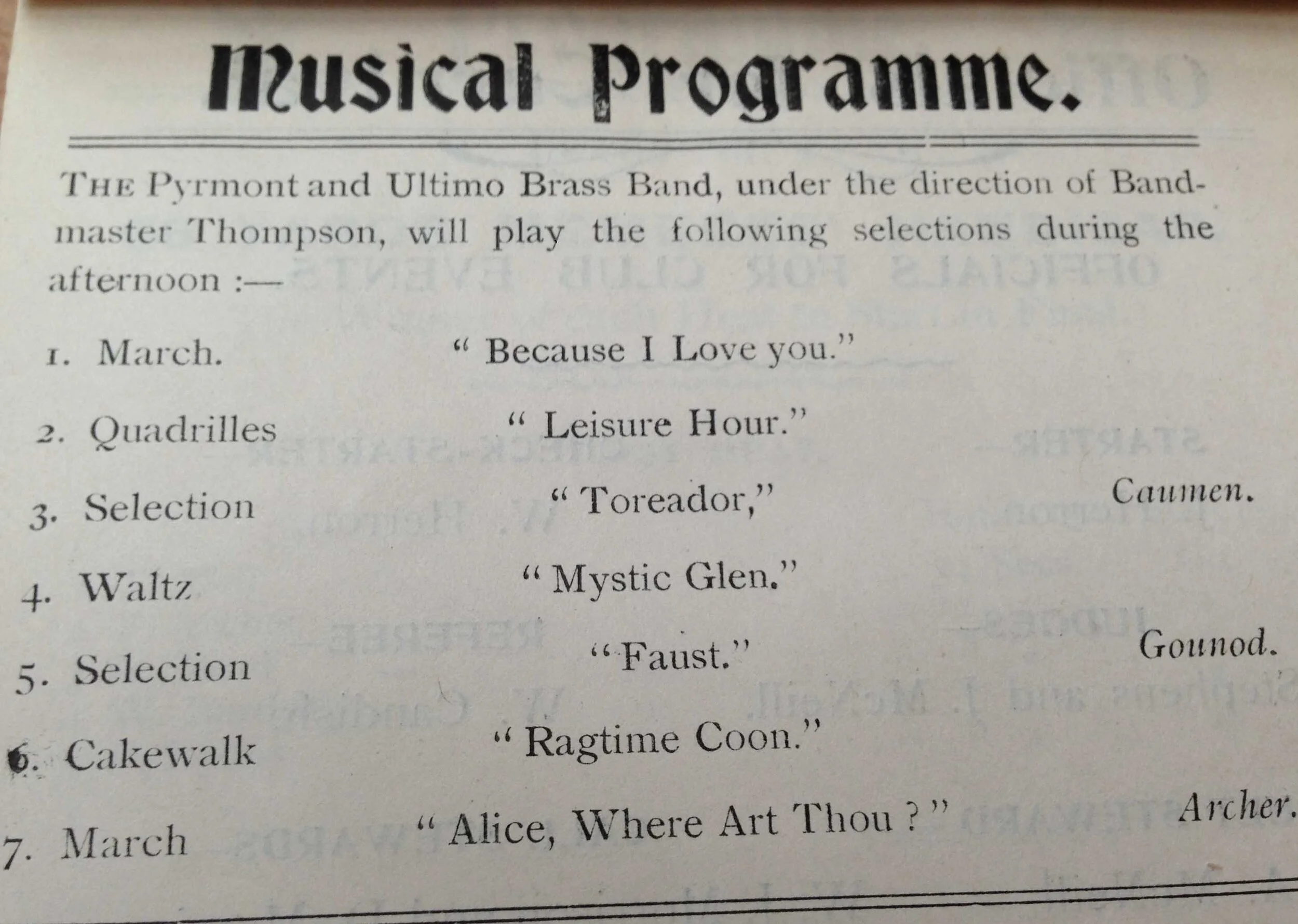 Musical Programme 1903