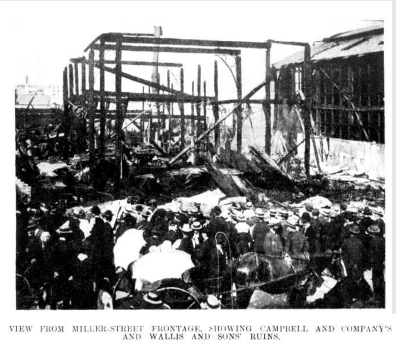 View from Miller-street showing Campbell & Co and Wallis & Sons' ruins