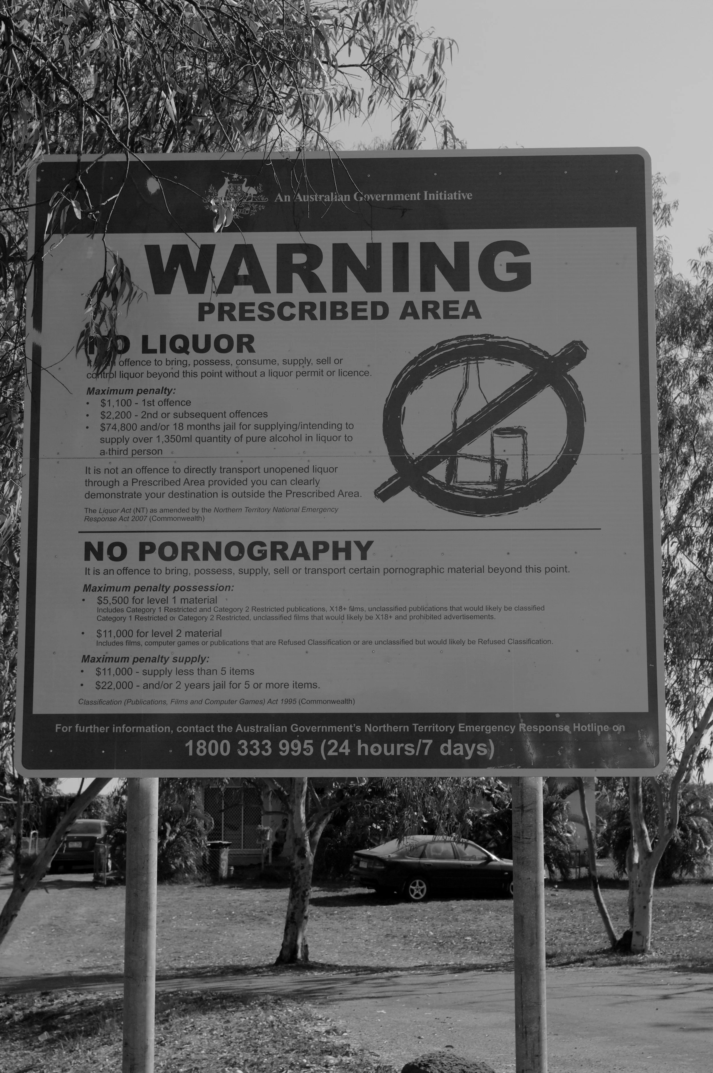  During the first emergency intervention act - these signs were erected outside Indigenous communities across the Northern Territories. Seen as a draconian and restrictive piece of legislation, the UN racial discrimination act was suspended to push i