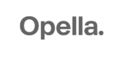 The word 'Opella.' in bold, gray letters on a black background.