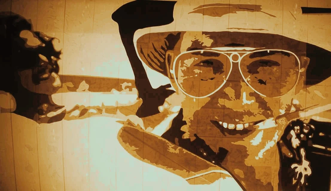 FEAR AND LOATHING Size: 2 ft X 3 ft Medium: Brown Tape on clear plexiglass with custom lightbox frame.