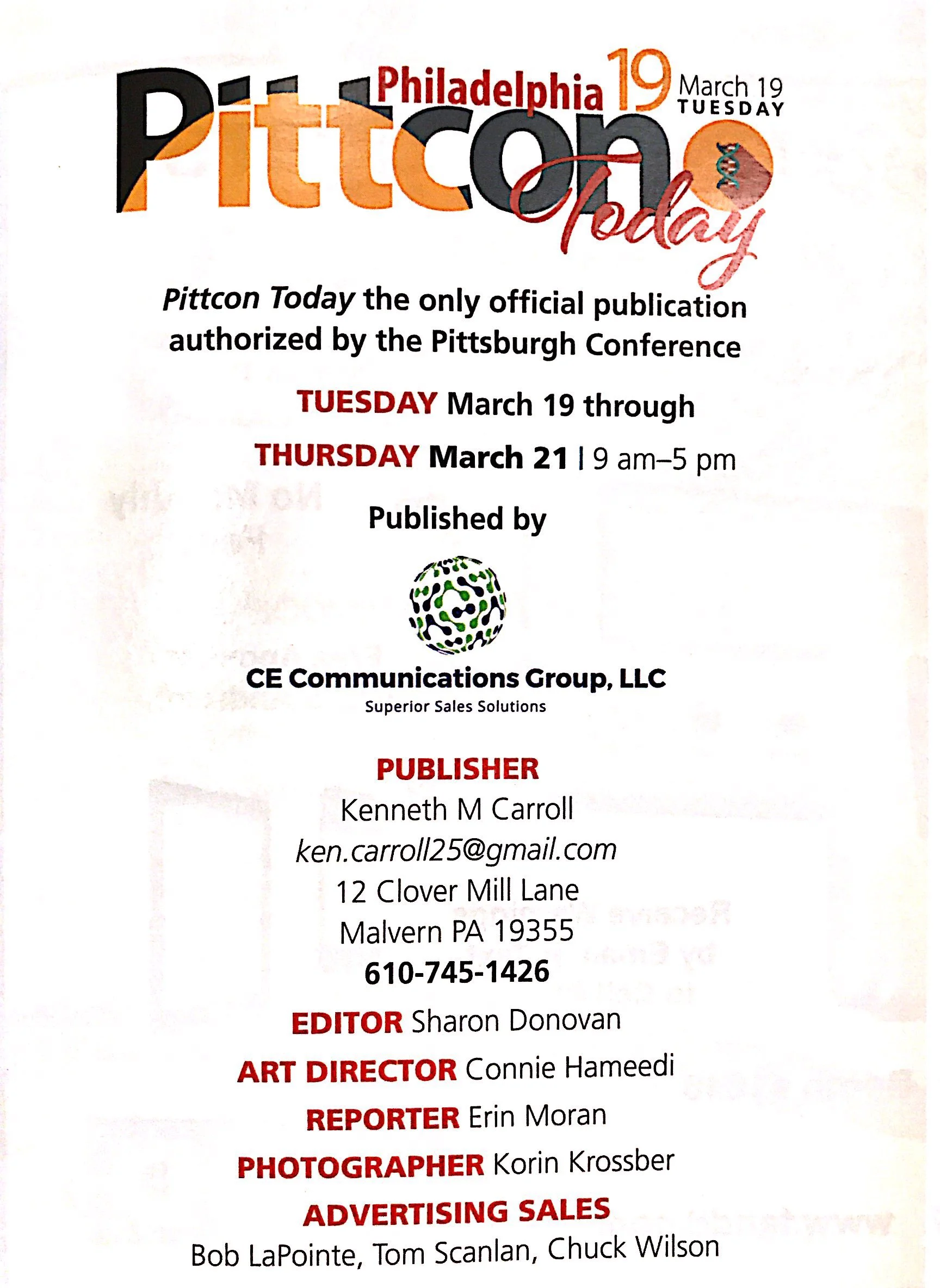 Lead Reporter, Pittcon Today