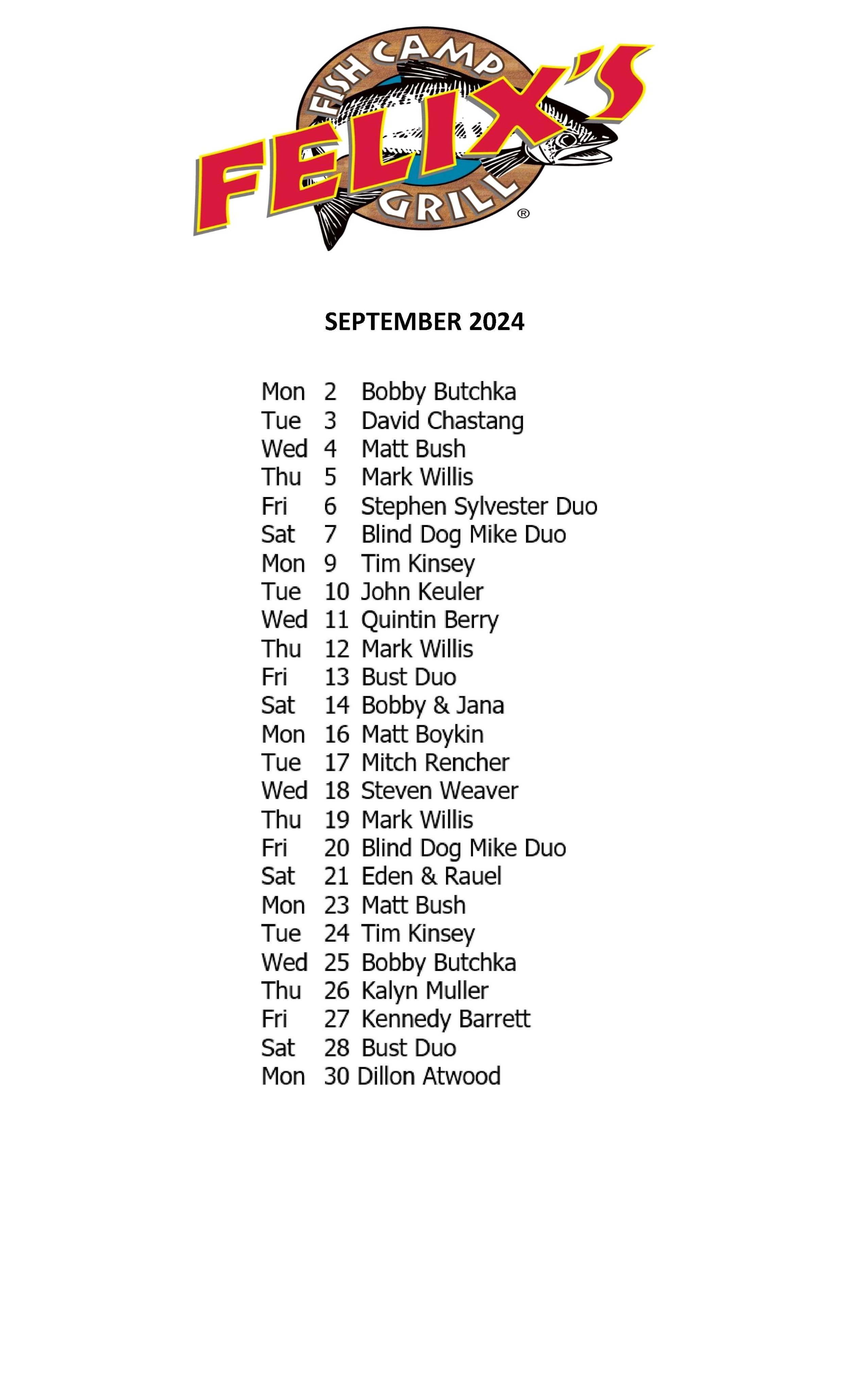 SEPTEMBER MUSIC SECHDULE