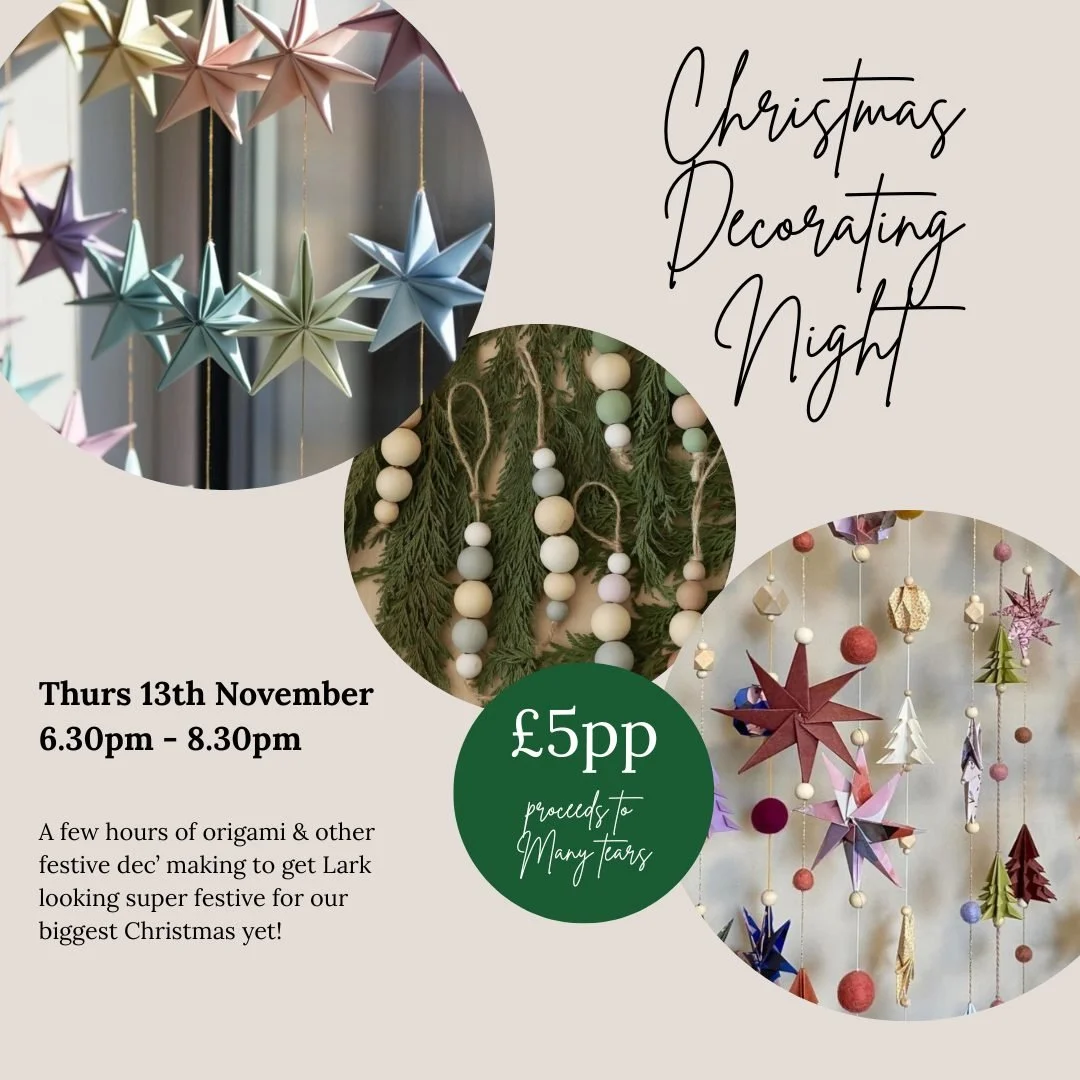 We're getting ready for our biggest Christmas market yet and we'd love you to come and get the studio in the spirit with us! We'll be making origami, beaded and other festive decorations to adorn the studio! It's only &pound;5 and all proceeds with g