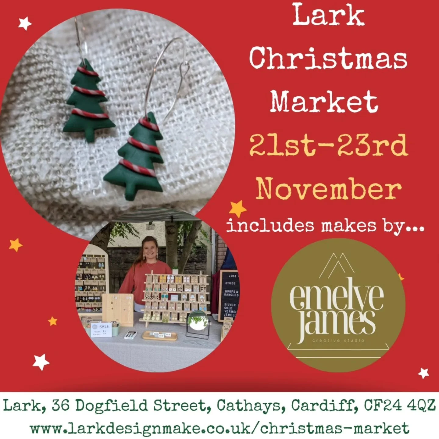Eek!! With just a few days to go for our Christmas Market, here's a list of all the stalls that will be at our Lark venue 🤩

At Lark, you'll find makes from our tutors, people you've seen previously &amp; some new additions!
@emelyejamescreativestud