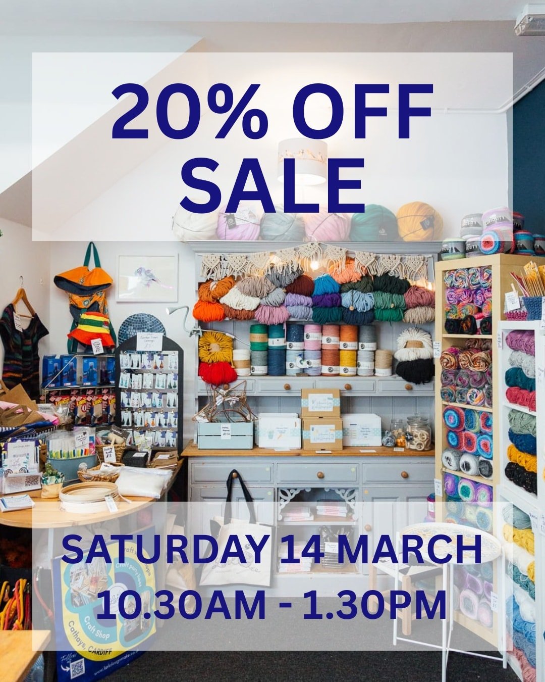 20% OFF SALE*
SATURDAY 10.30am - 1.30pm

All our gifts &amp; craft stupplies (not including yarn) will be be 20% off this Saturday. Perfect chance to grab a last minute Mother's Day gift - especially our brand new crochet hook kits (Scroll to see the