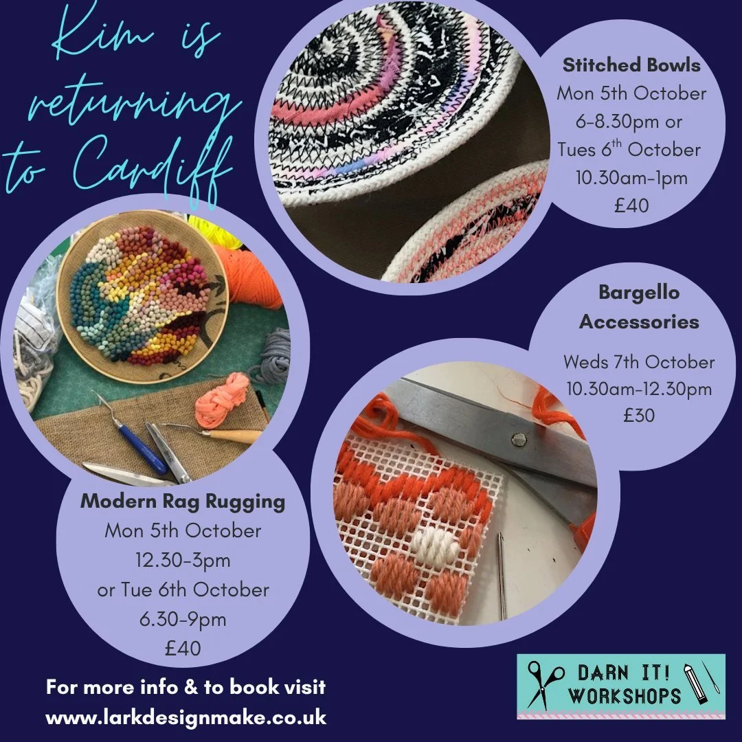 Hey Team! Our travelling tutor Kim of @darnitworkshops will be making her way to Cardiff in a couple of weeks, she's bringing 3 of her most popular workshops with her, so if you fancy giving any of these a go this is your chance ;-) 
Full details can