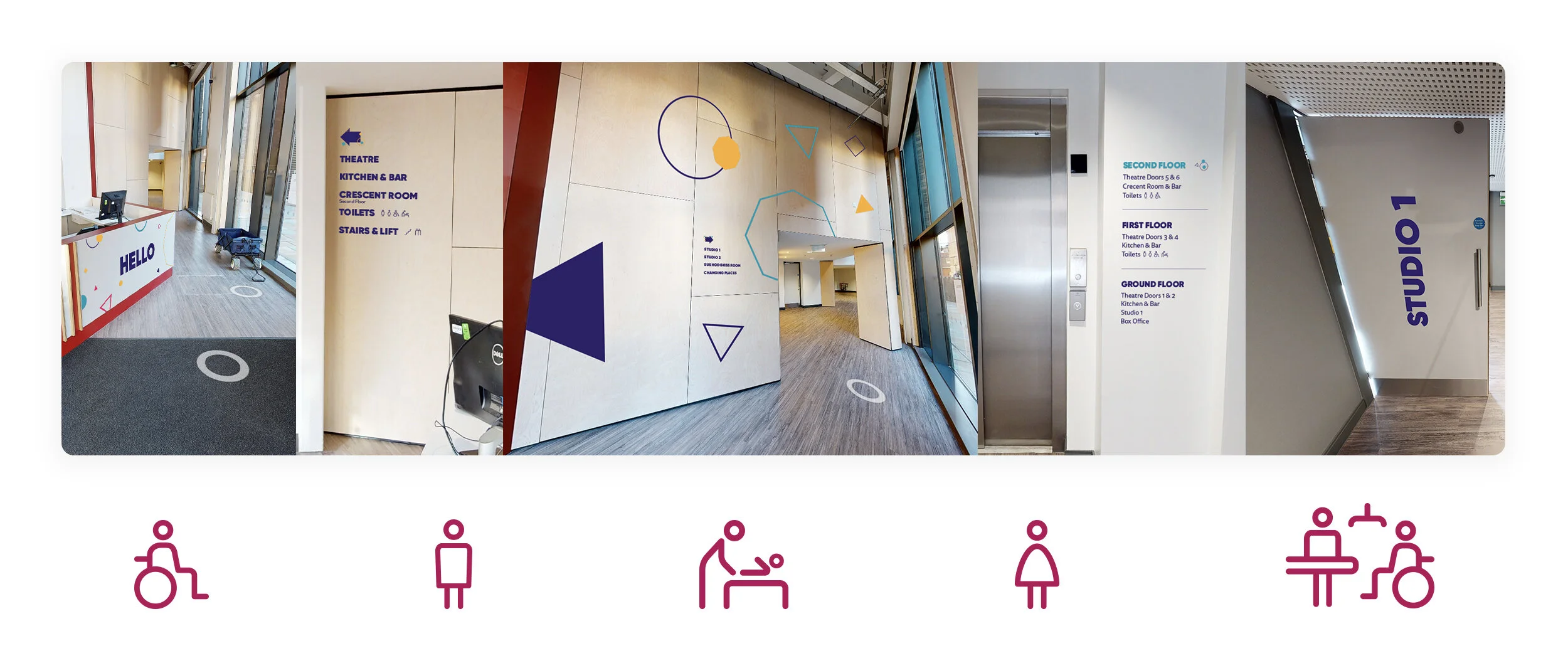  As the Octagon Theatre was a completely new building, way-finding was an opportunity to extend the brand across all floors, doors and walls of this amazing new space. 