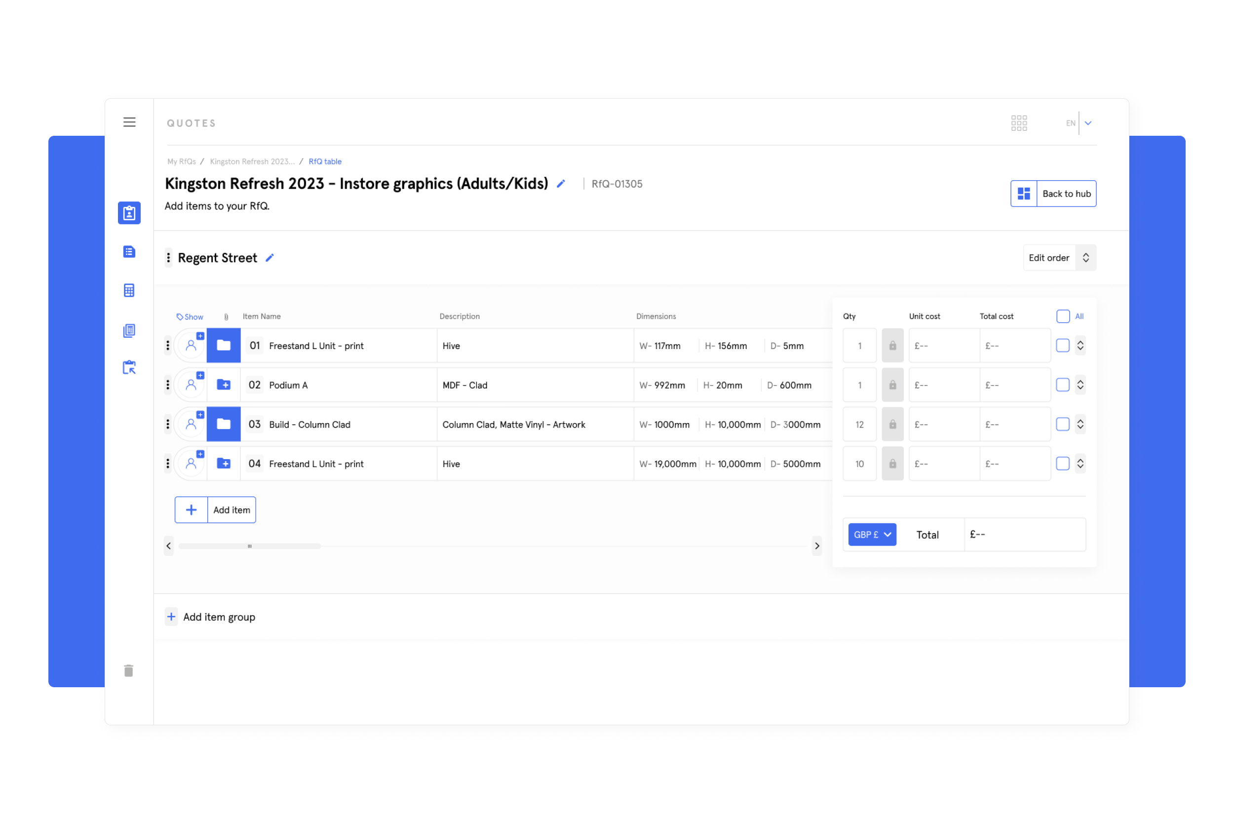  When gathering user requirements, we identified that one of the main challenges with the current quoting process was the duplication or confusion of information. In HOST Quotes an RfQ table acts as the single source of truth for project managers. Th