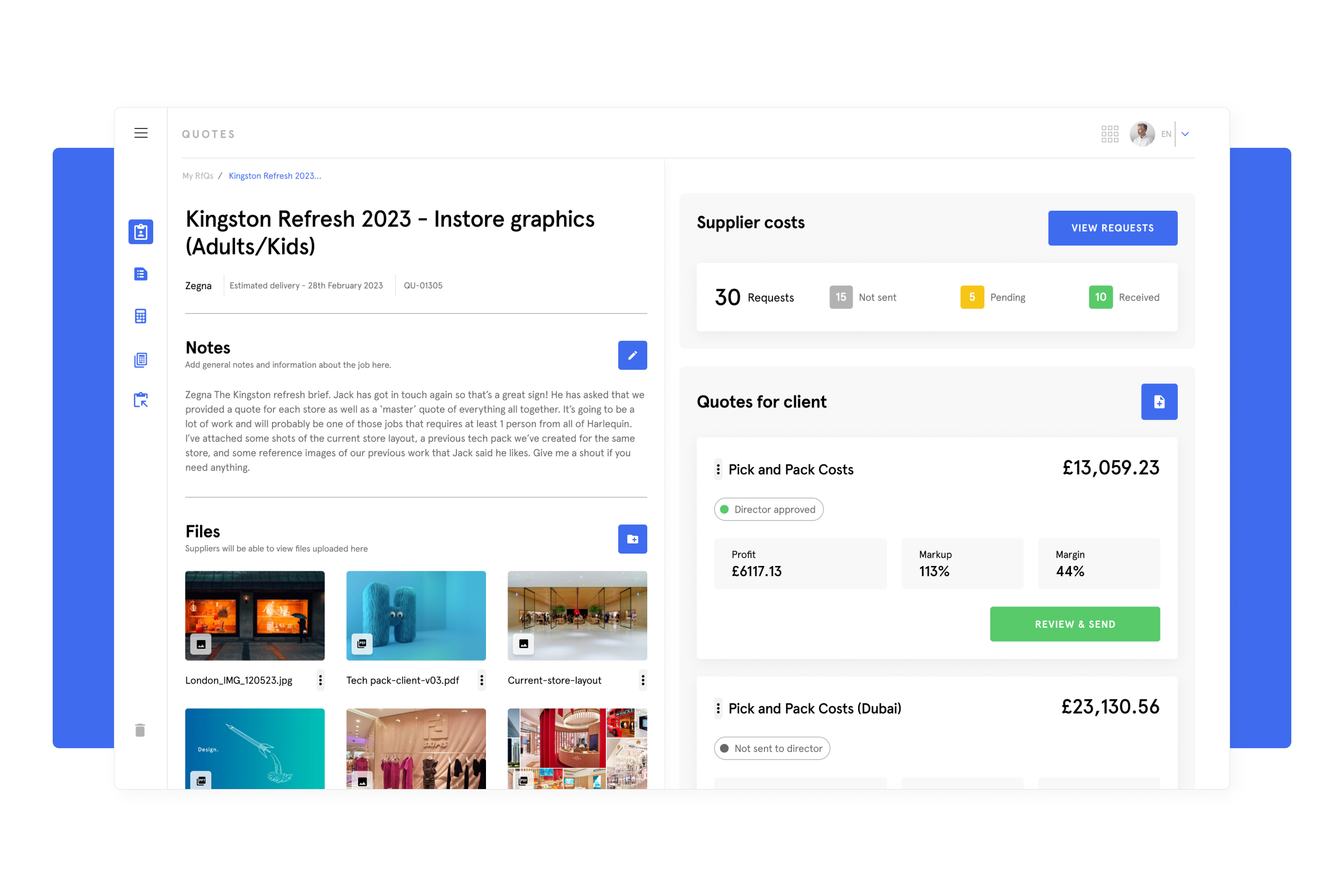  When finalising the structure of the system it was clear there would be a lot of information to display per job. The project hub concentrates on the most relevant and useful information from a job and distils it down to a clean and useful at-a-glanc