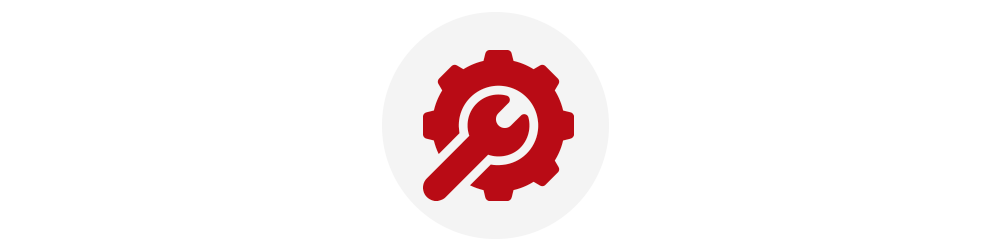 Red repair icon of a wrench and gear
