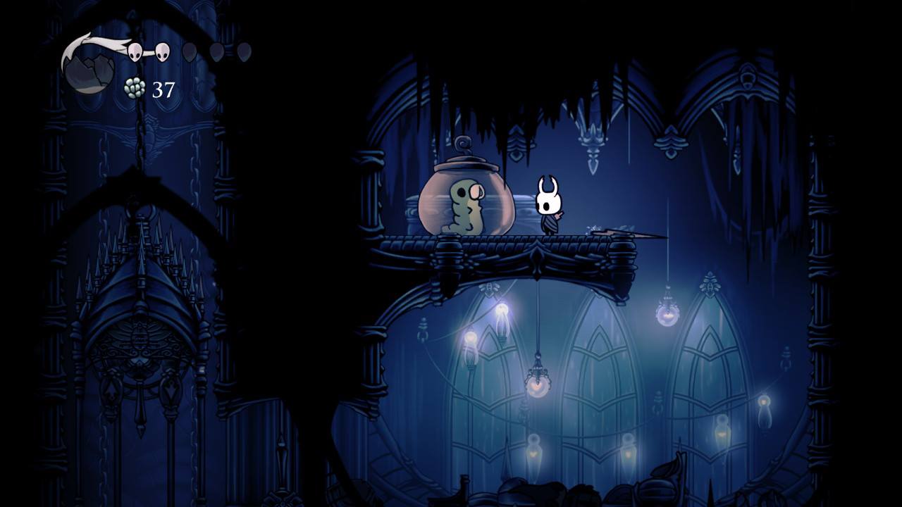 Hollow Knight. One of the trapped Grubs in the City of Tears. Aren’t they so cute?
