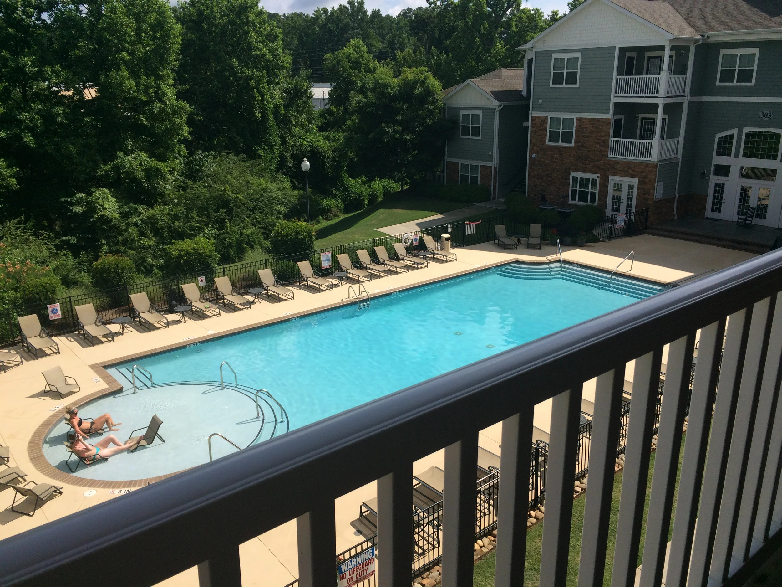Our balcony view at our favorite apartment in Georgia. We loved being near the pool—it was a little noisy, but we loved being hermits who could look down and see families splashing around. Even as introverts we felt like we were part of a community.