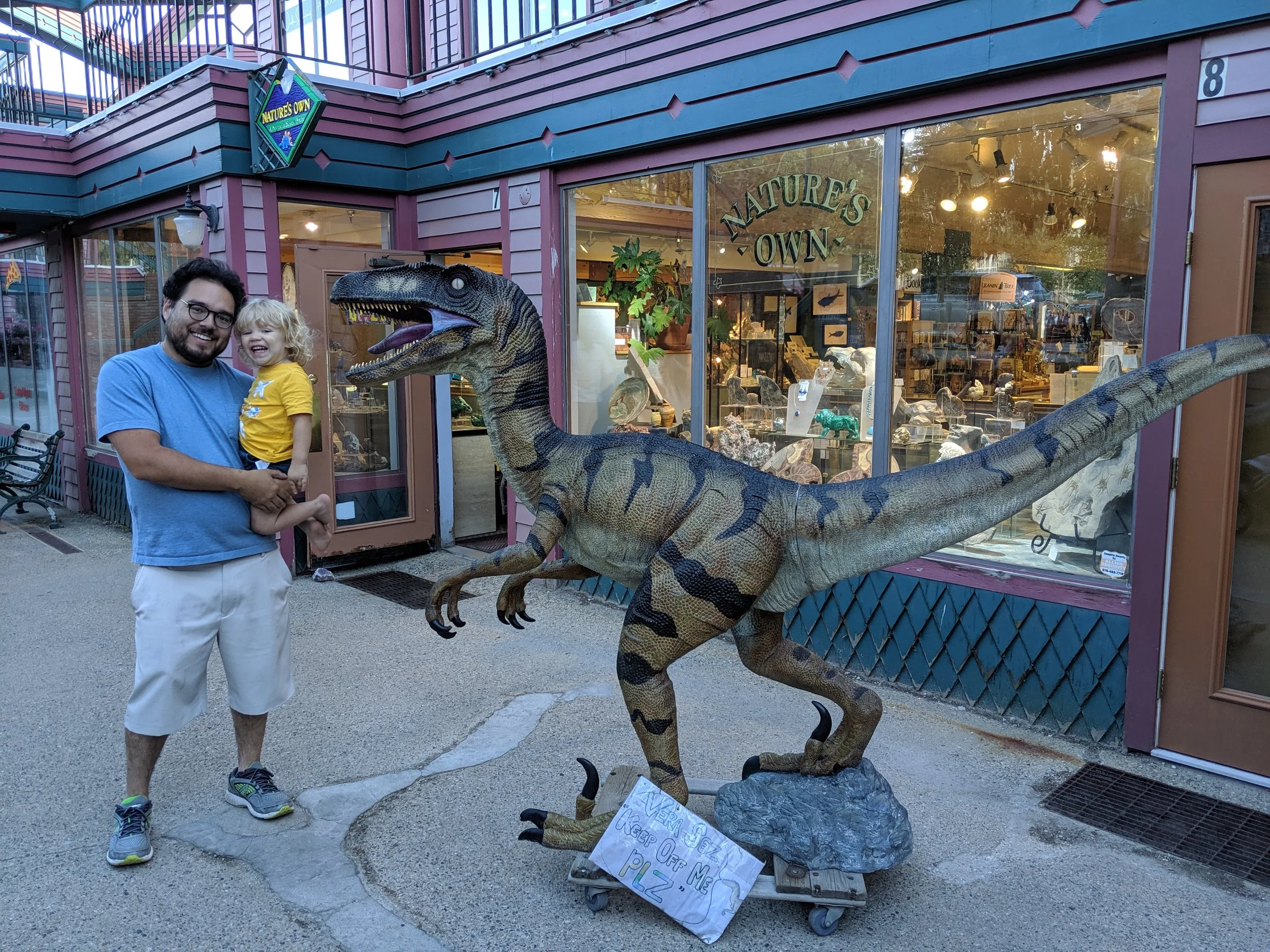 Ries and Gus with “Rawkey” outside Nature's Own in Breckenridge, Colorado.