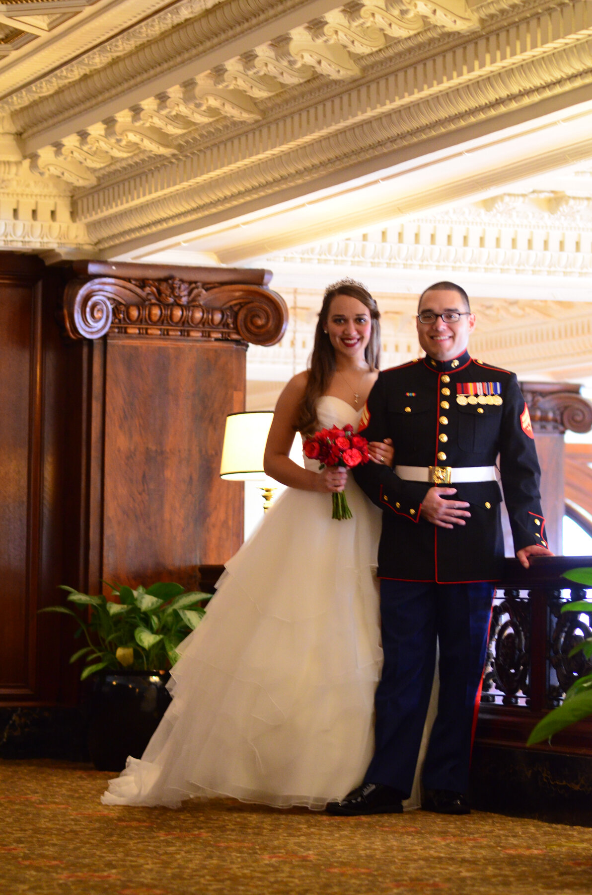 Amanda and Ries’ wedding portraits at The Benson Hotel in Portland, Oregon.