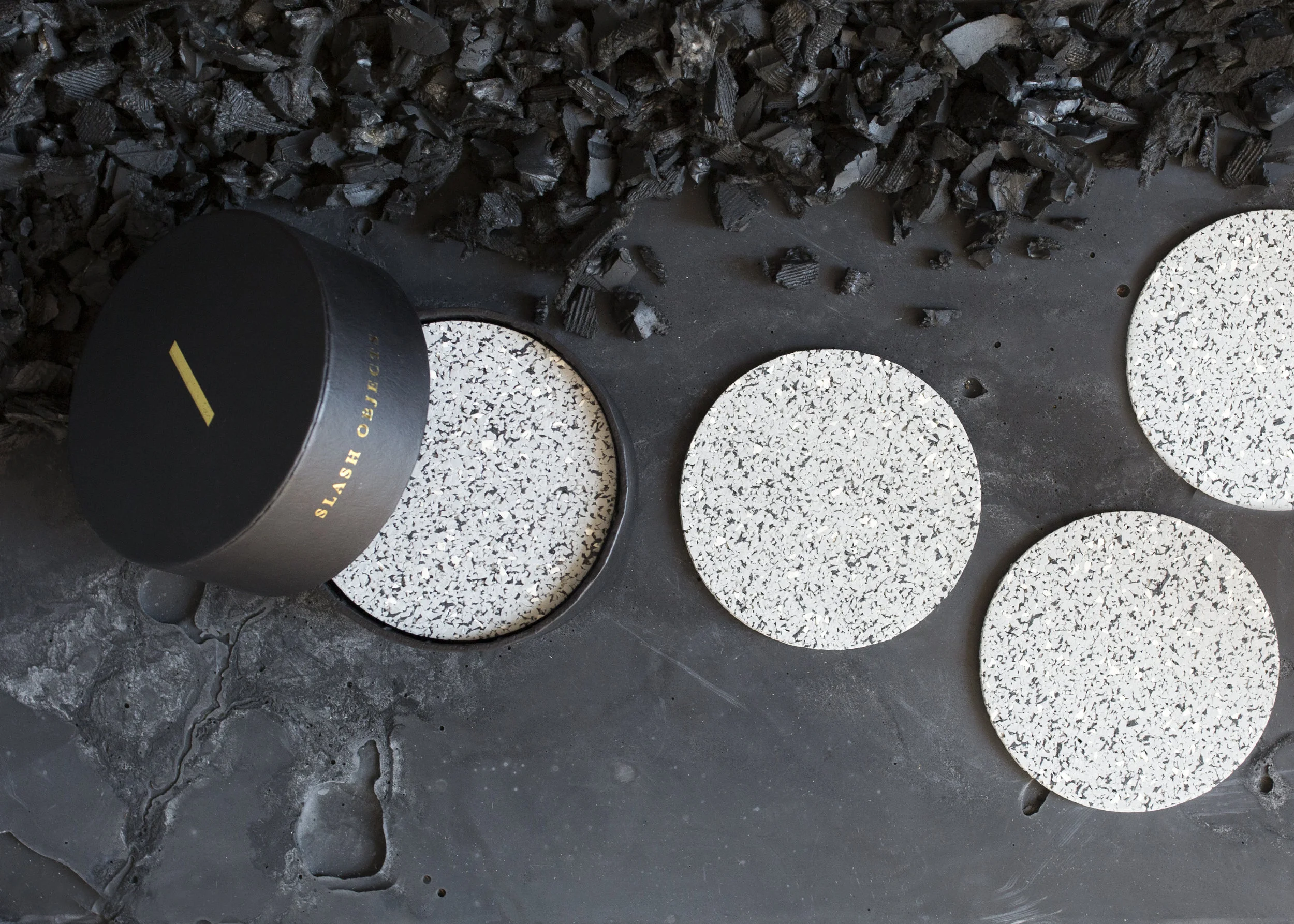 Gray Round Rubber Coasters by Slash Objects
