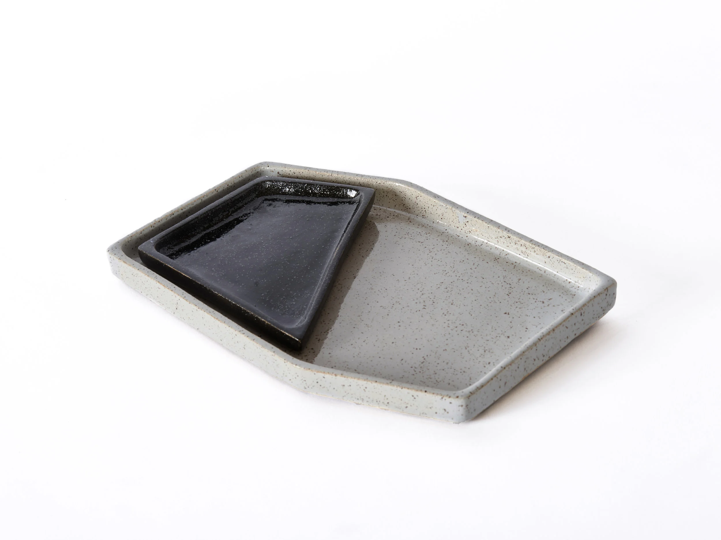 Glossy Gray and Black Ceramic Nesting Tray by Slash Objects