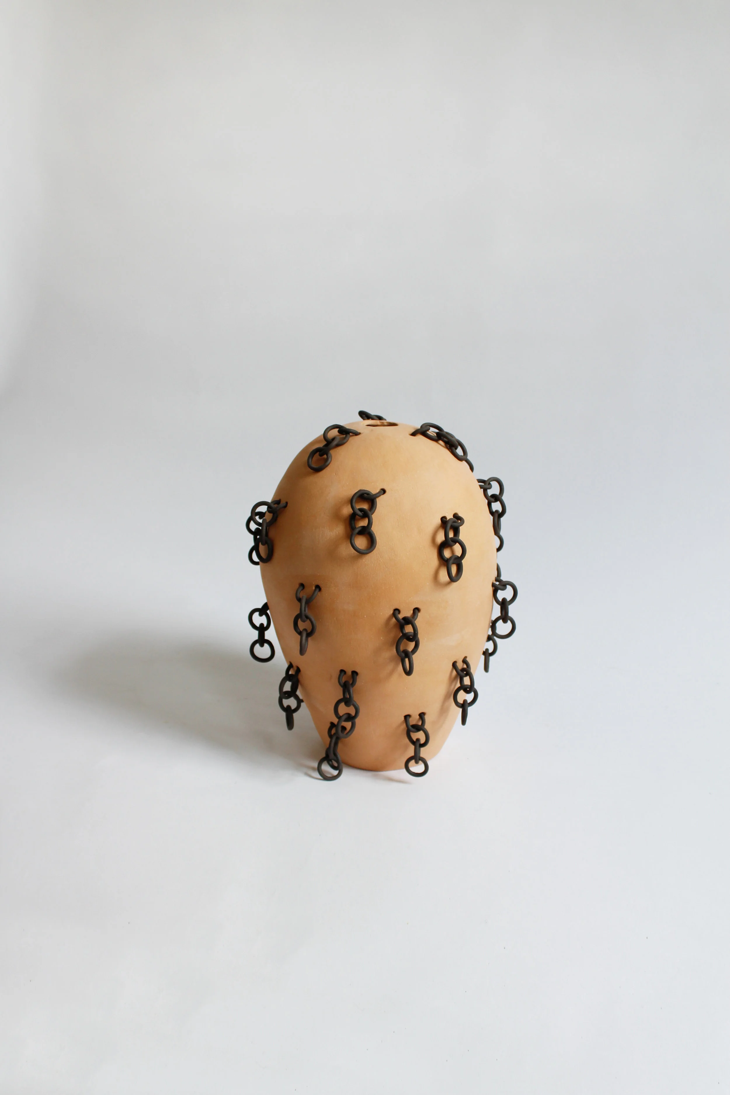 Ceramic Black Chainmail and Terra Cotta Vase
