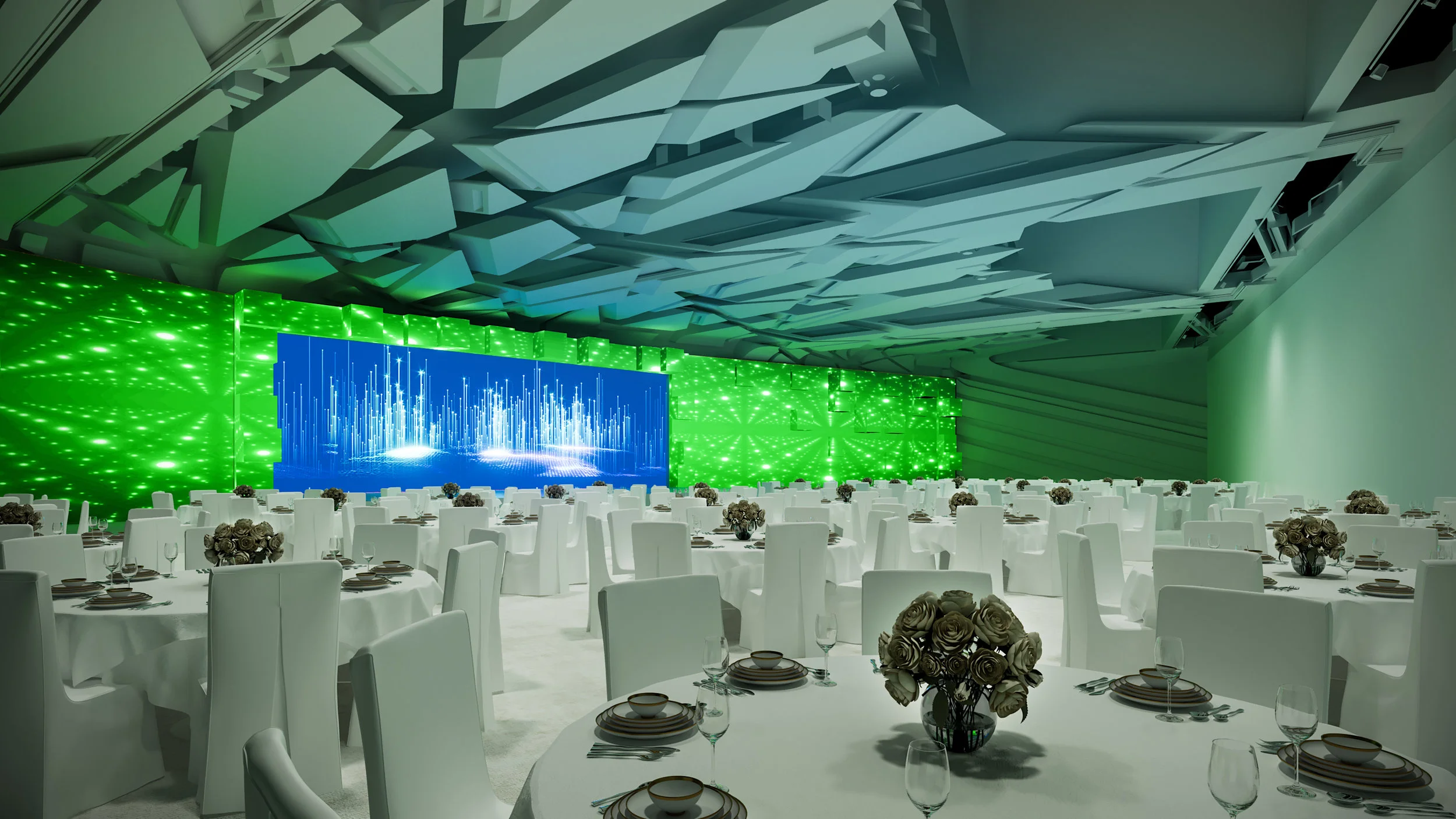 3D render of the stage and seating area