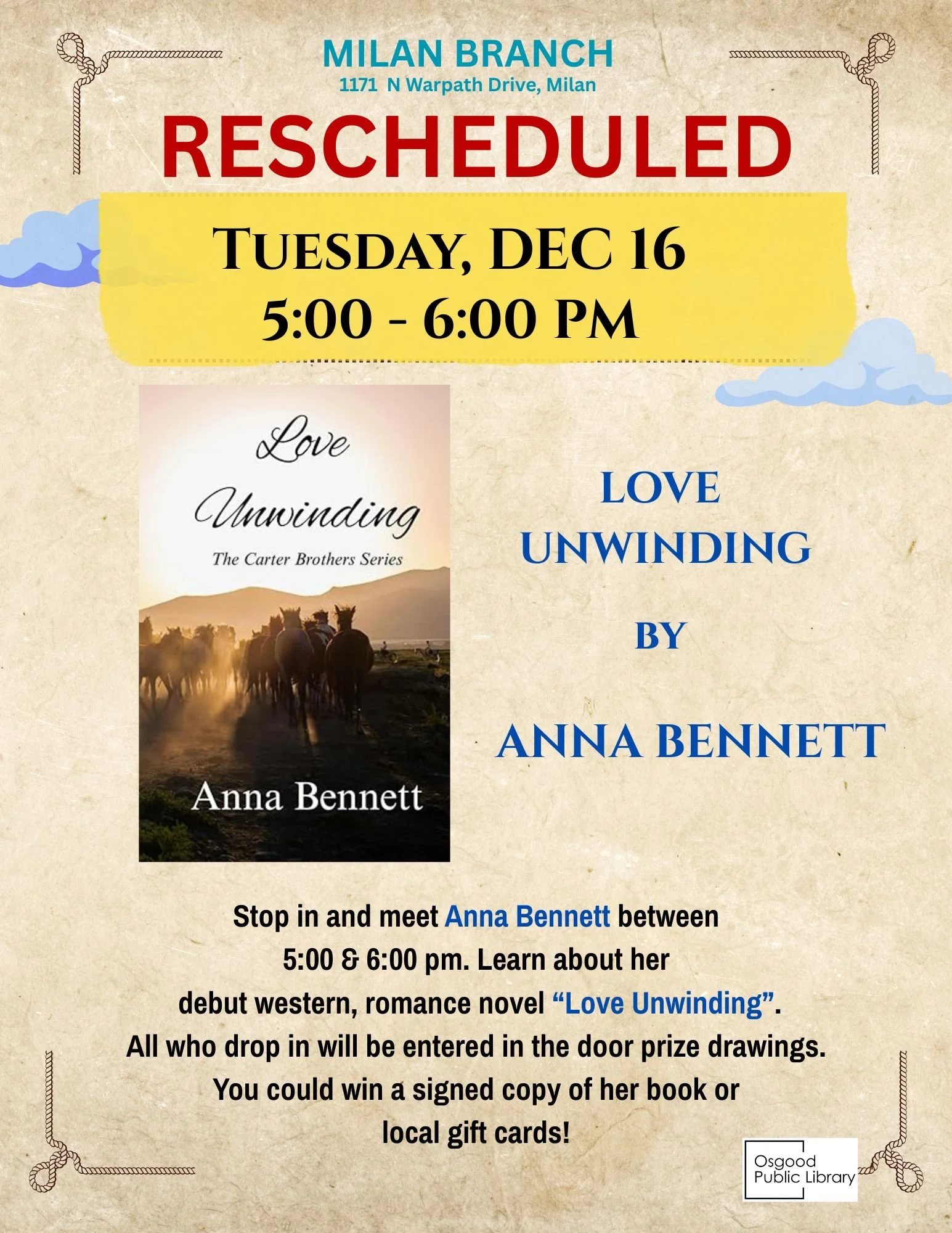 Rescheduled Author Meet &amp; Greet