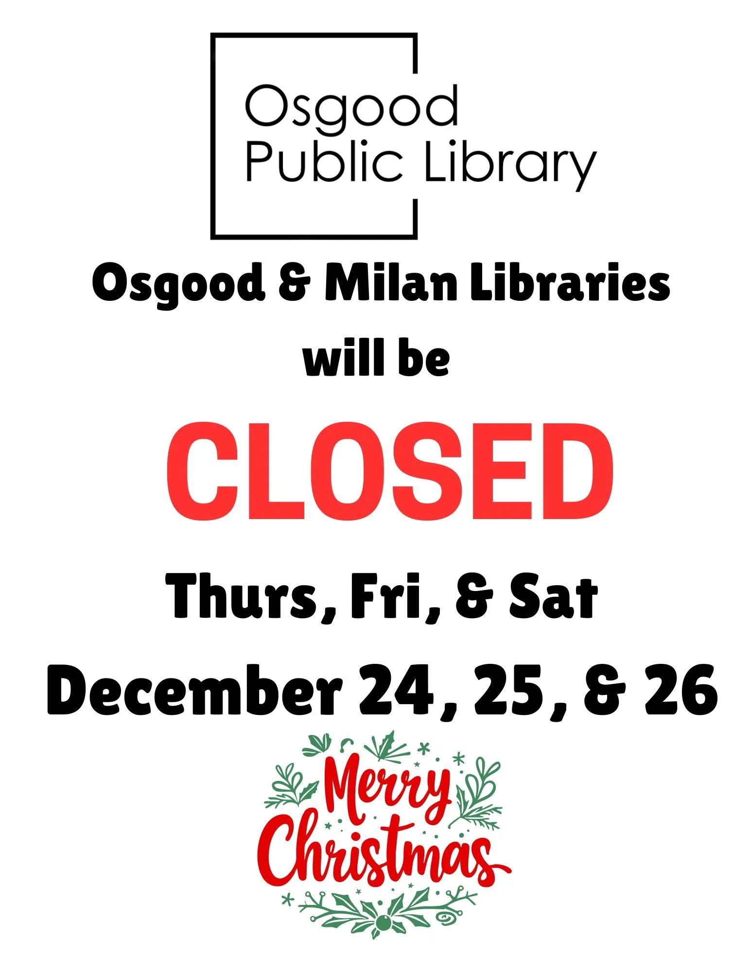 CLOSED FOR CHRISTMAS