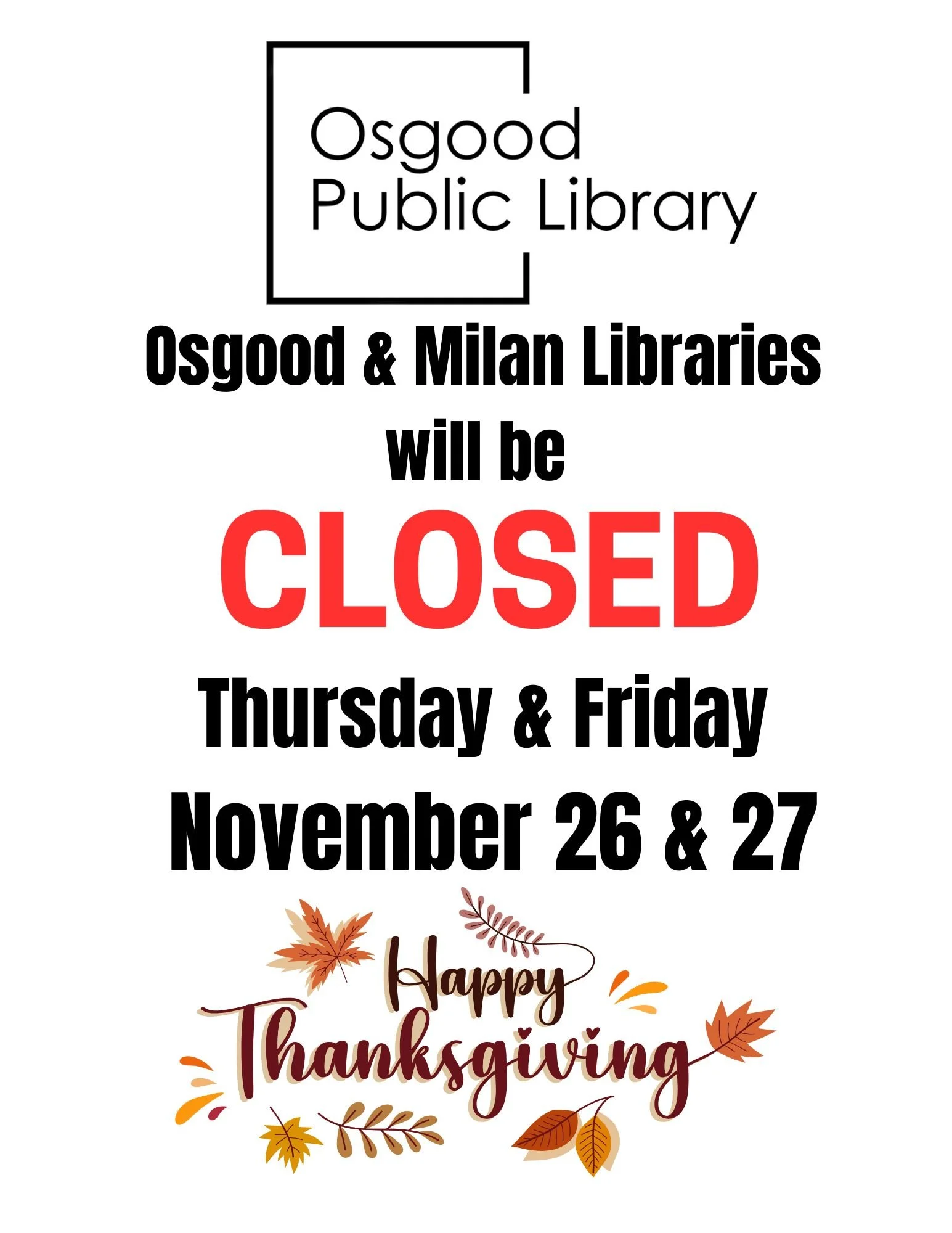 CLOSED FOR THANKSGIVING