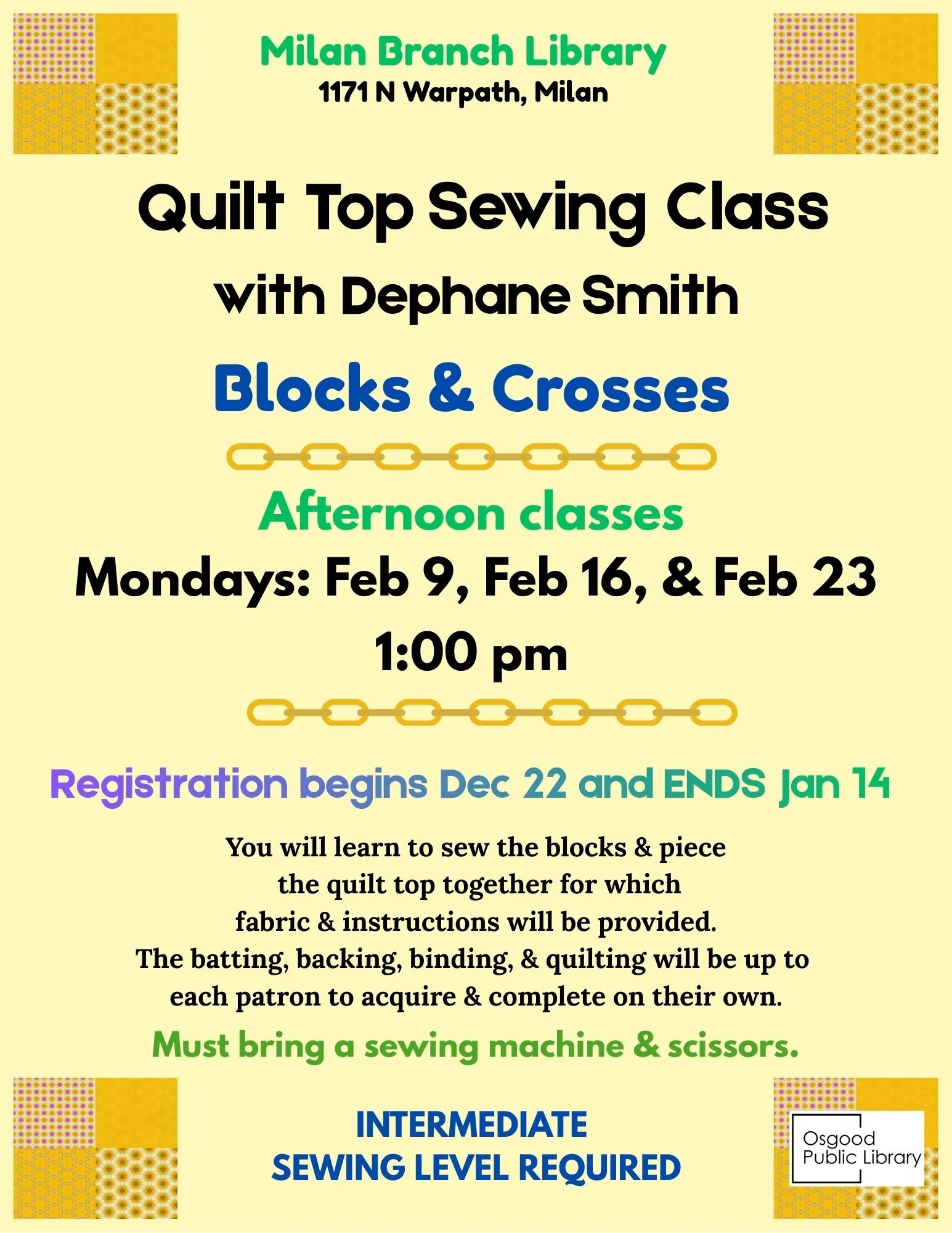ADULTS-Afternoon Quilt Top Sewing Class