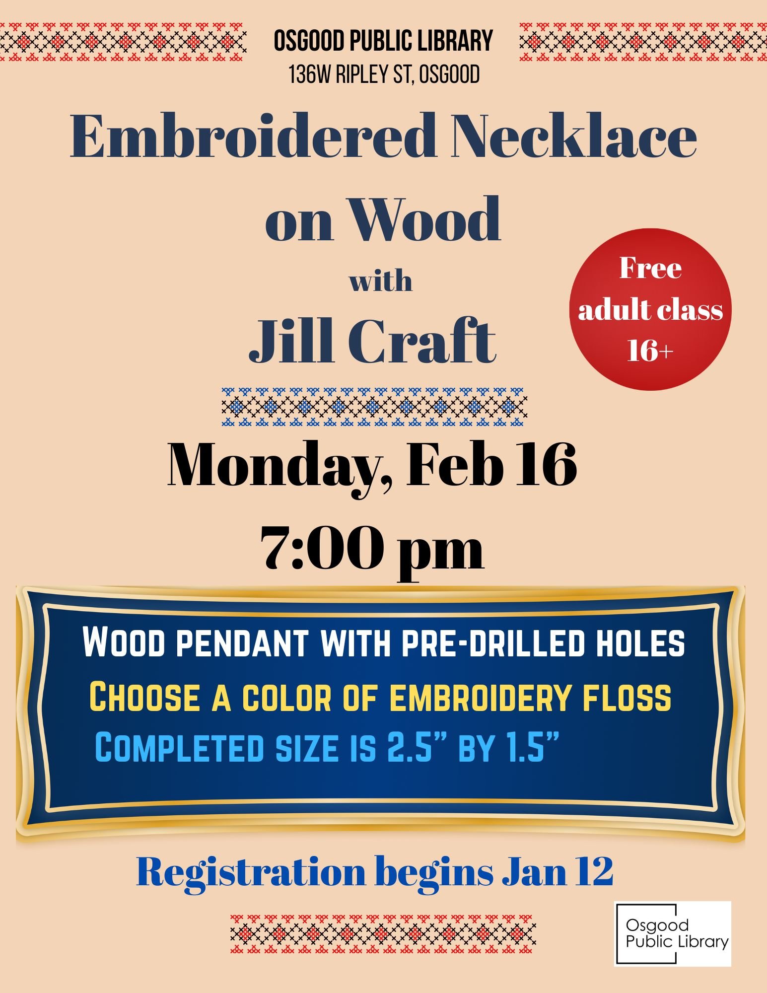 ADULTS-Embroidered Necklace on Wood