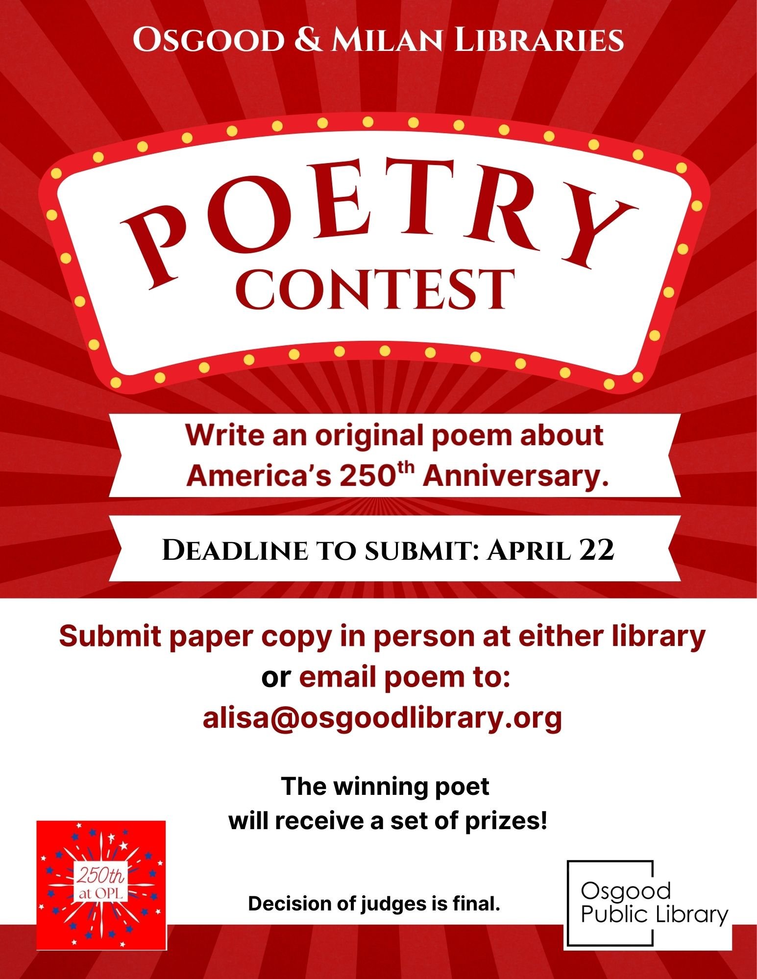 LAST DAY TO ENTER POETRY WRITING CONTEST