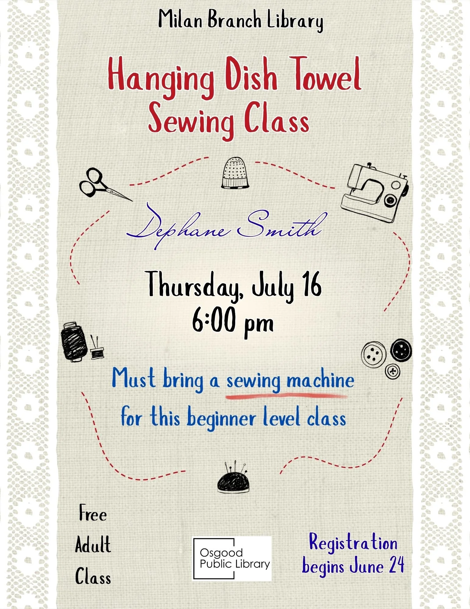ADULTS-Hanging Dish Towel Sewing Class