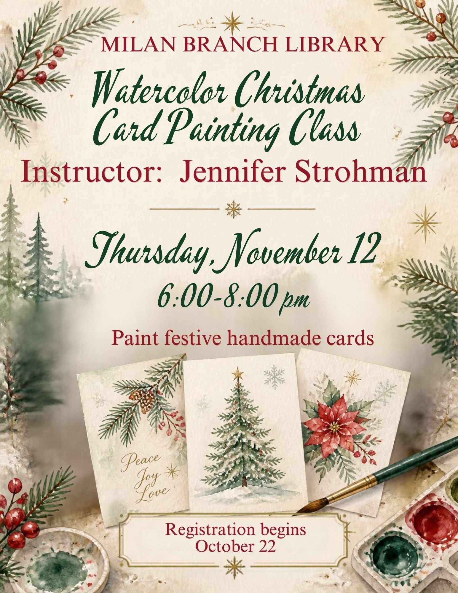 ADULTS-Watercolor Christmas Card Painting Class