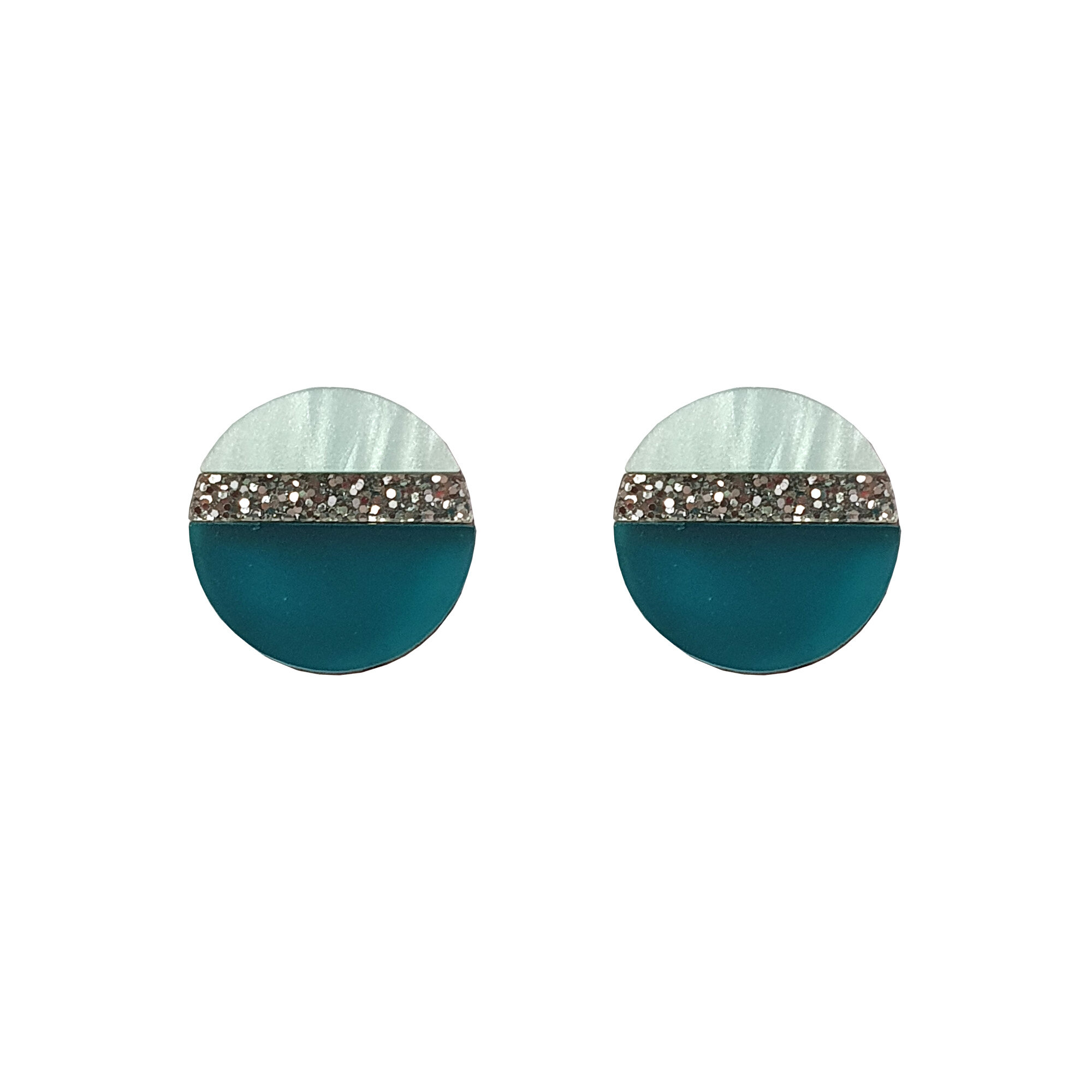 Teal and silver color block earrings