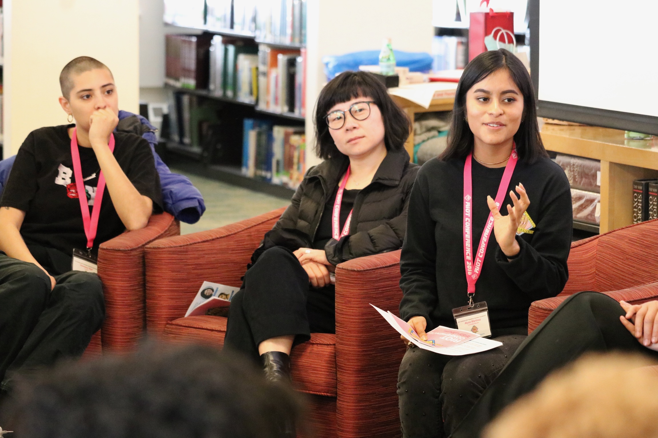 Speakers Vanessa Vigil and Su Yon Yi with moderator Alyza Martinez ‘19.