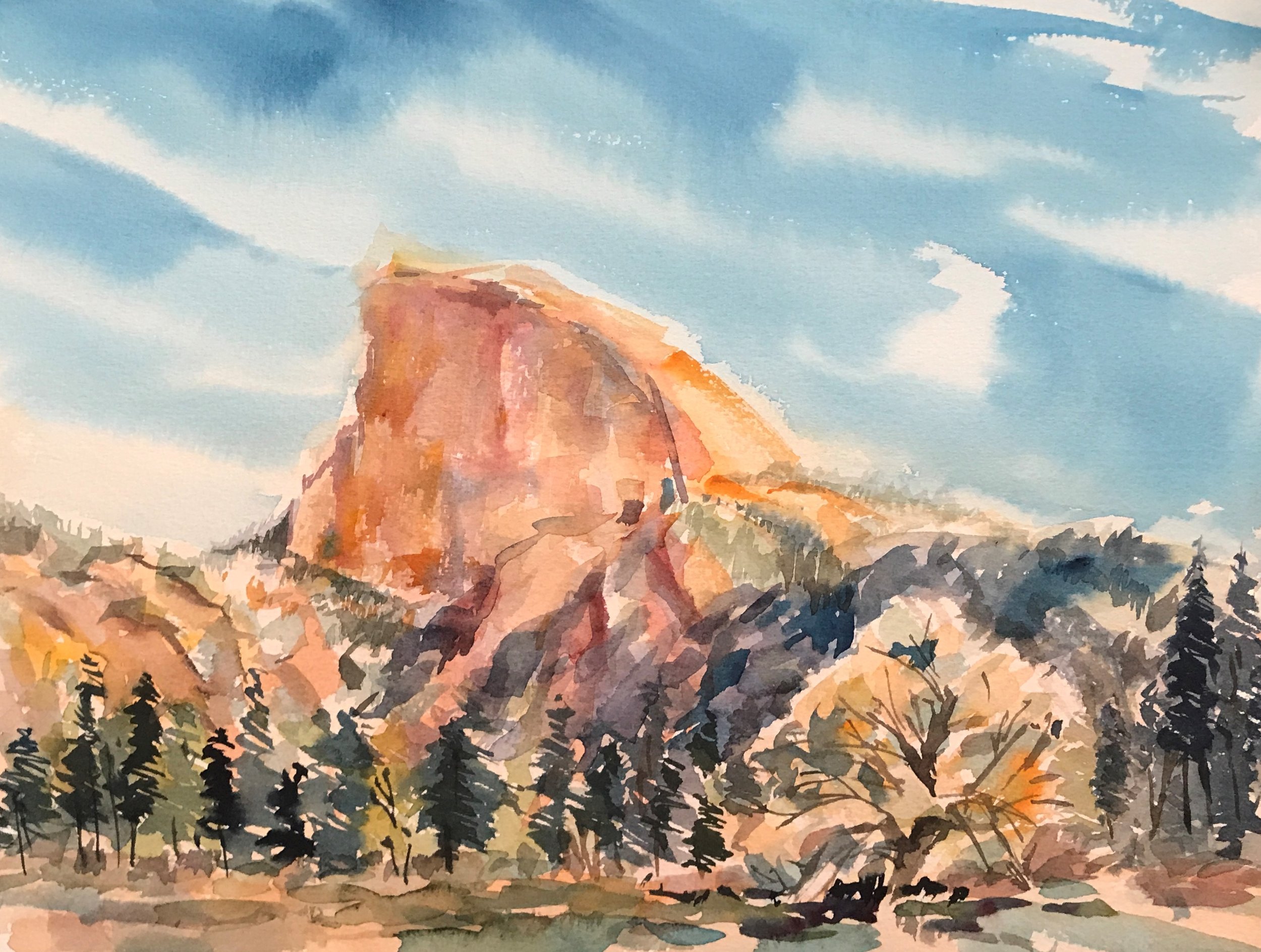 Yosemite Half Dome Sunset NFS Watercolor 12x16 20221018.JPG