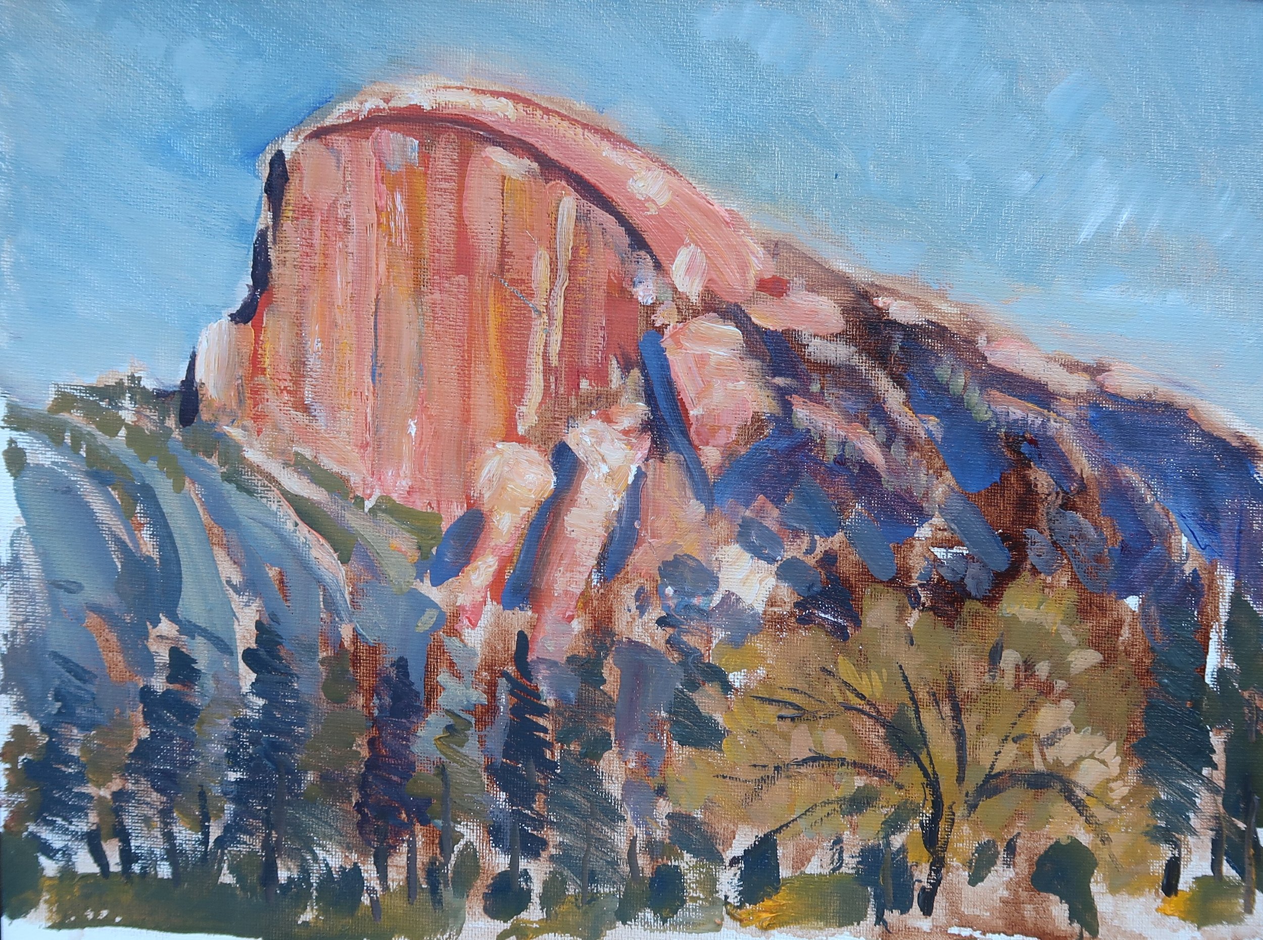 Yosemite Half Dome Sunset Red Oil 9x12 20221019.JPG