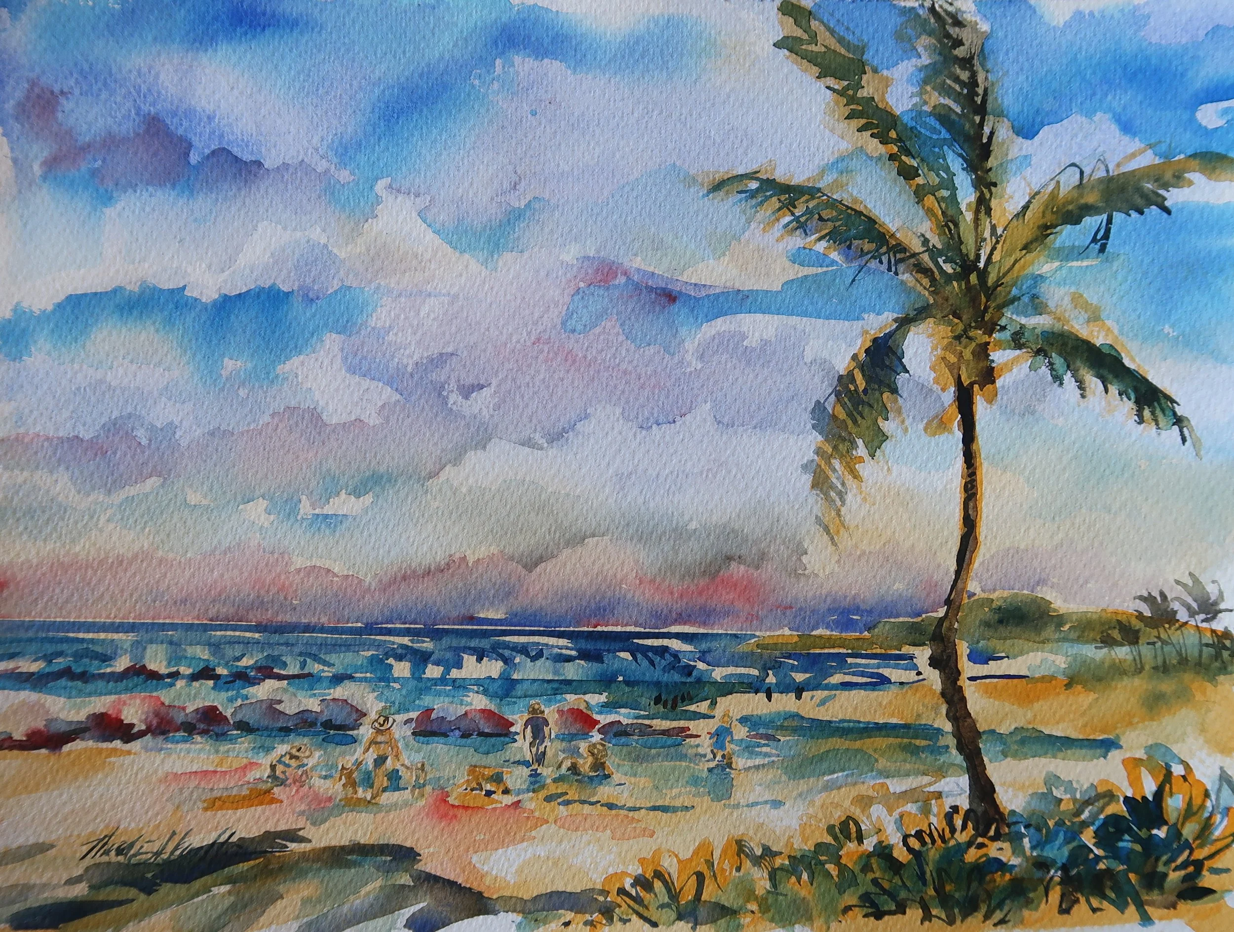 Poipu Beach Watercolor 12x16 20230427.JPG